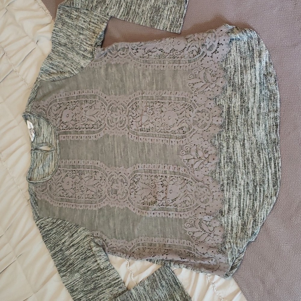 Lace and Heather Grey Blouse
